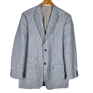 Inserch Mens 100% Linen Blazer Sports Coat Sz 42L Blue 2 Button Business Casual